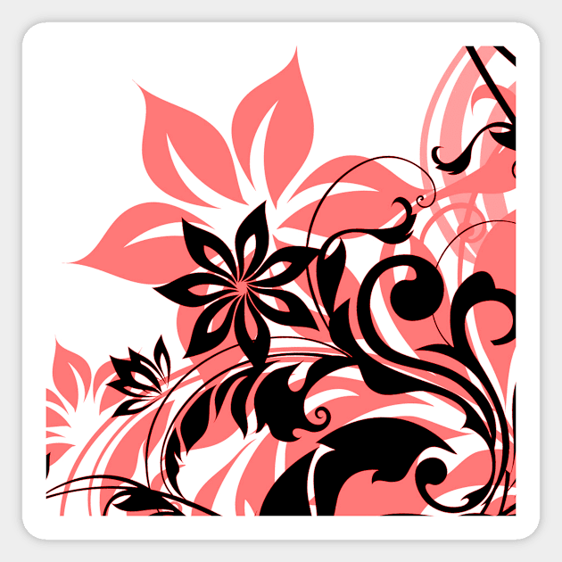 Salmon Black Floral Art Sticker by Tshirtstory